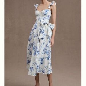 V. Chapman Vera Ruffle-Strap Corset Side-Slit Midi Dress